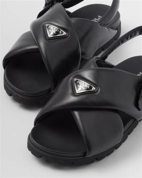 Black Padded Nappa Leather Crisscross Sandals 